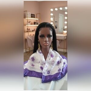 White Floral Scarf Purple Polyester